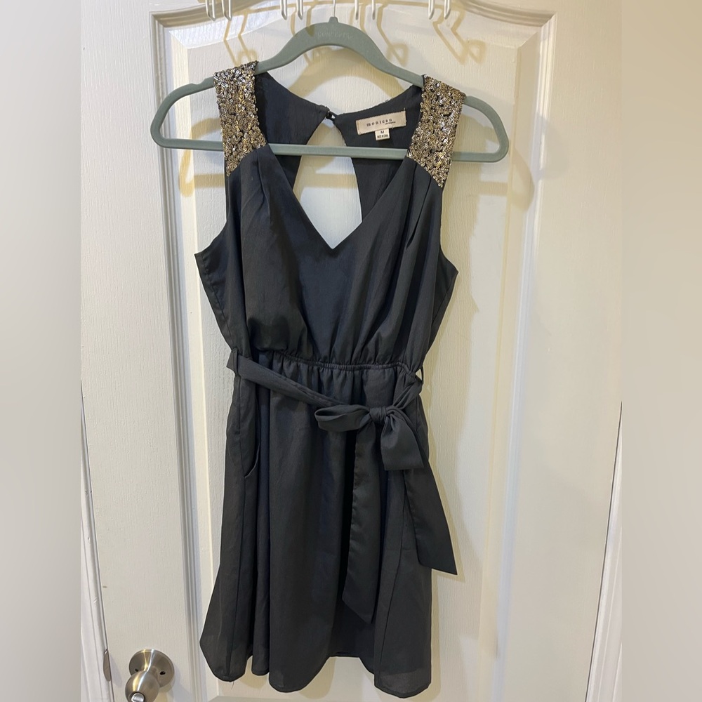 Monteau Black Dress with Gold Sequin Accents